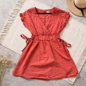 entro Rust Red Linen Wrap Dress